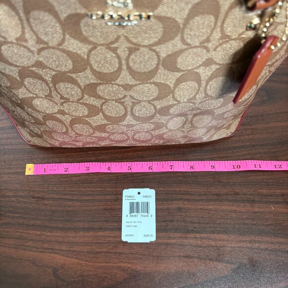 Coach Brown Signature Logo Coated Canvas Shoulder Bag F34603 ZipTop Tote - Picture 12 of 12